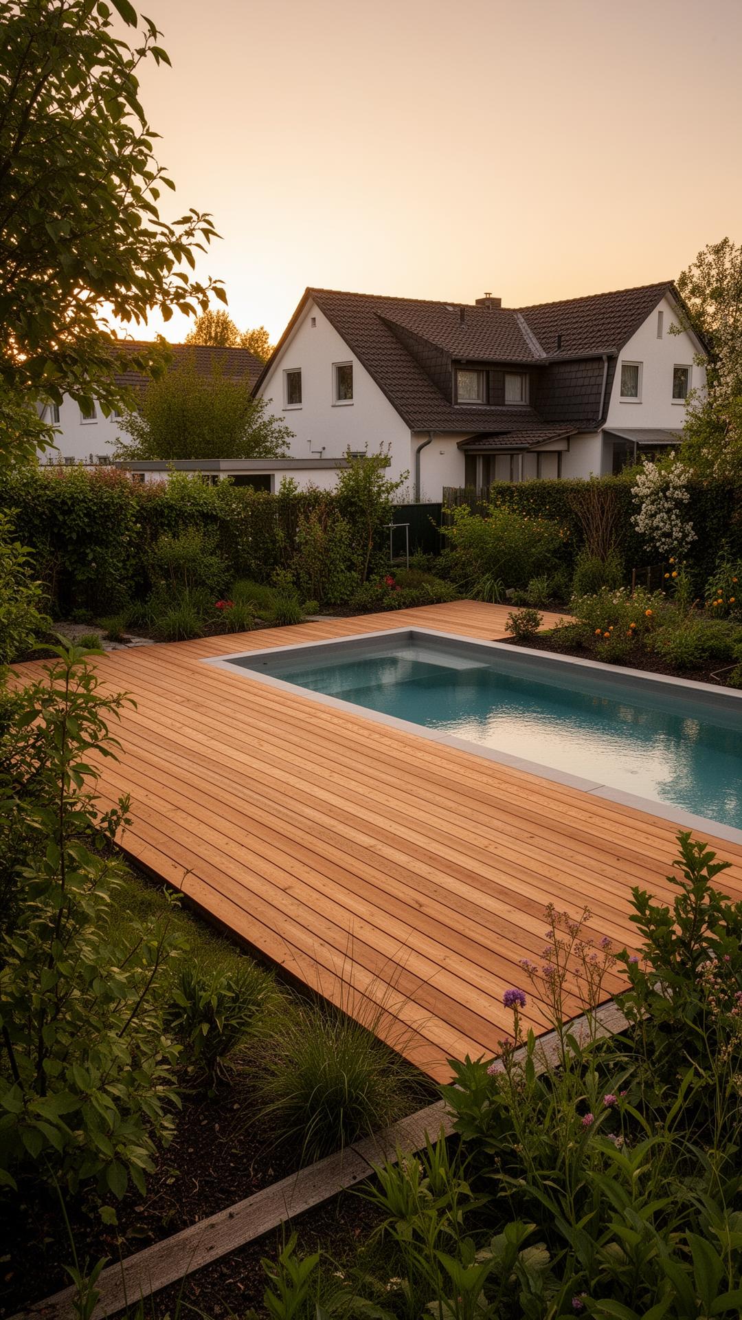 Holzdeck mit Pool-Integration