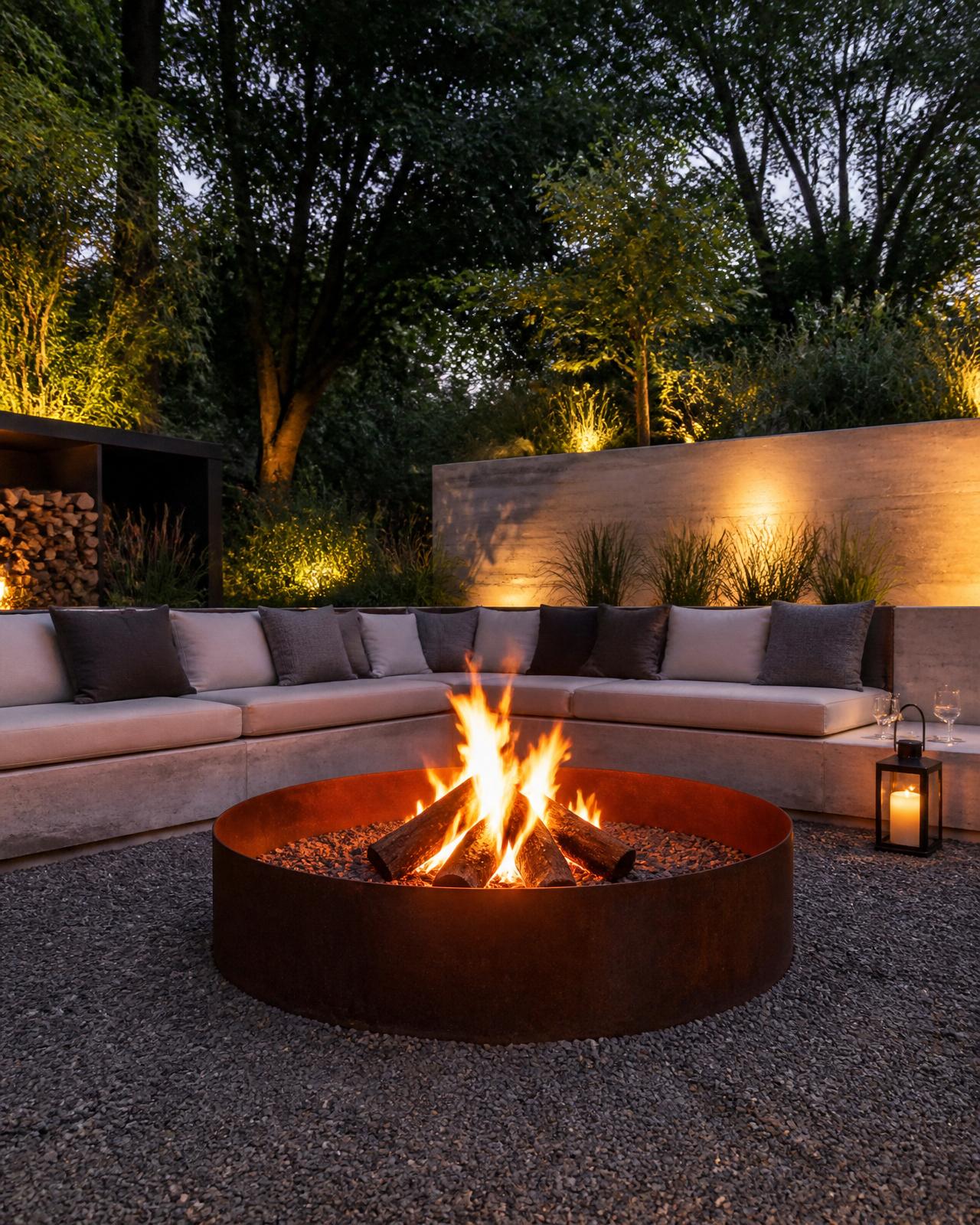 Lounge mit Feuerstelle – Gartenprojekt Gehlen in Konz